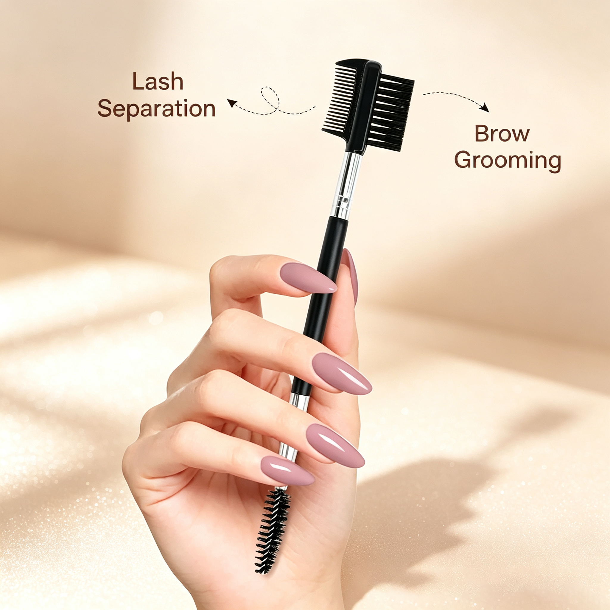 Dual-Ended Brow & Lash Brush - Spiral Spoolie + Eyebrow Comb 2-in-1, Portable Multi-Function Beauty Tool (Ideal for Brow Shaping & Lash Separation)